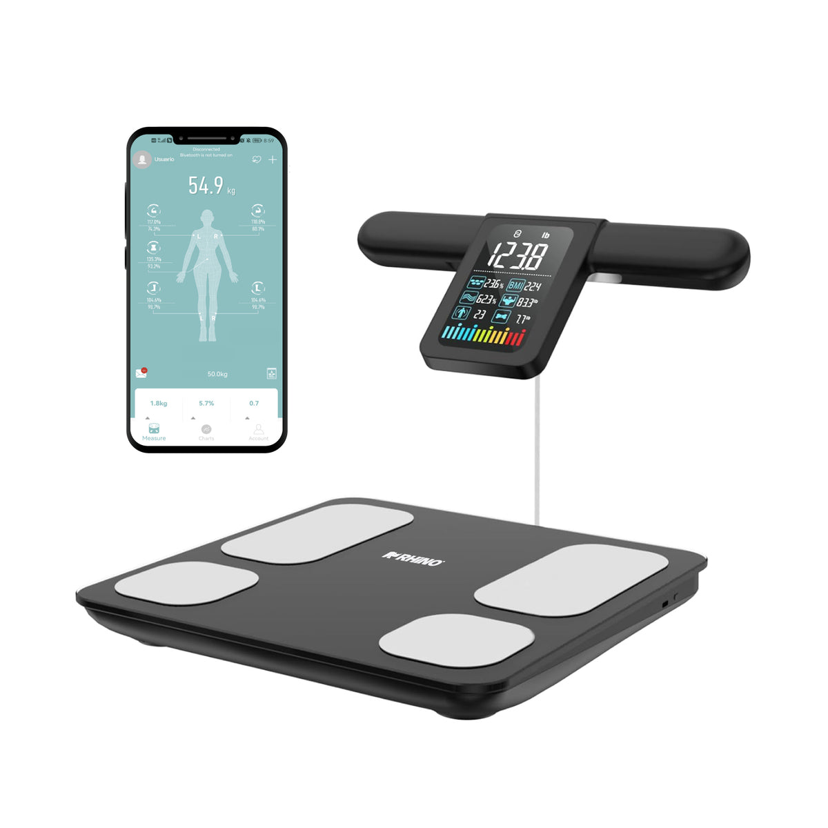 Báscula corporal 180 kg / 100 g, app incluida | Rhino | Bioma-180