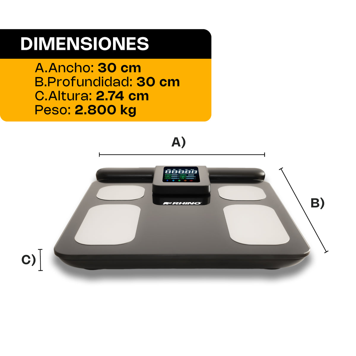 Báscula corporal 180 kg / 100 g, app incluida | Rhino | Bioma-180