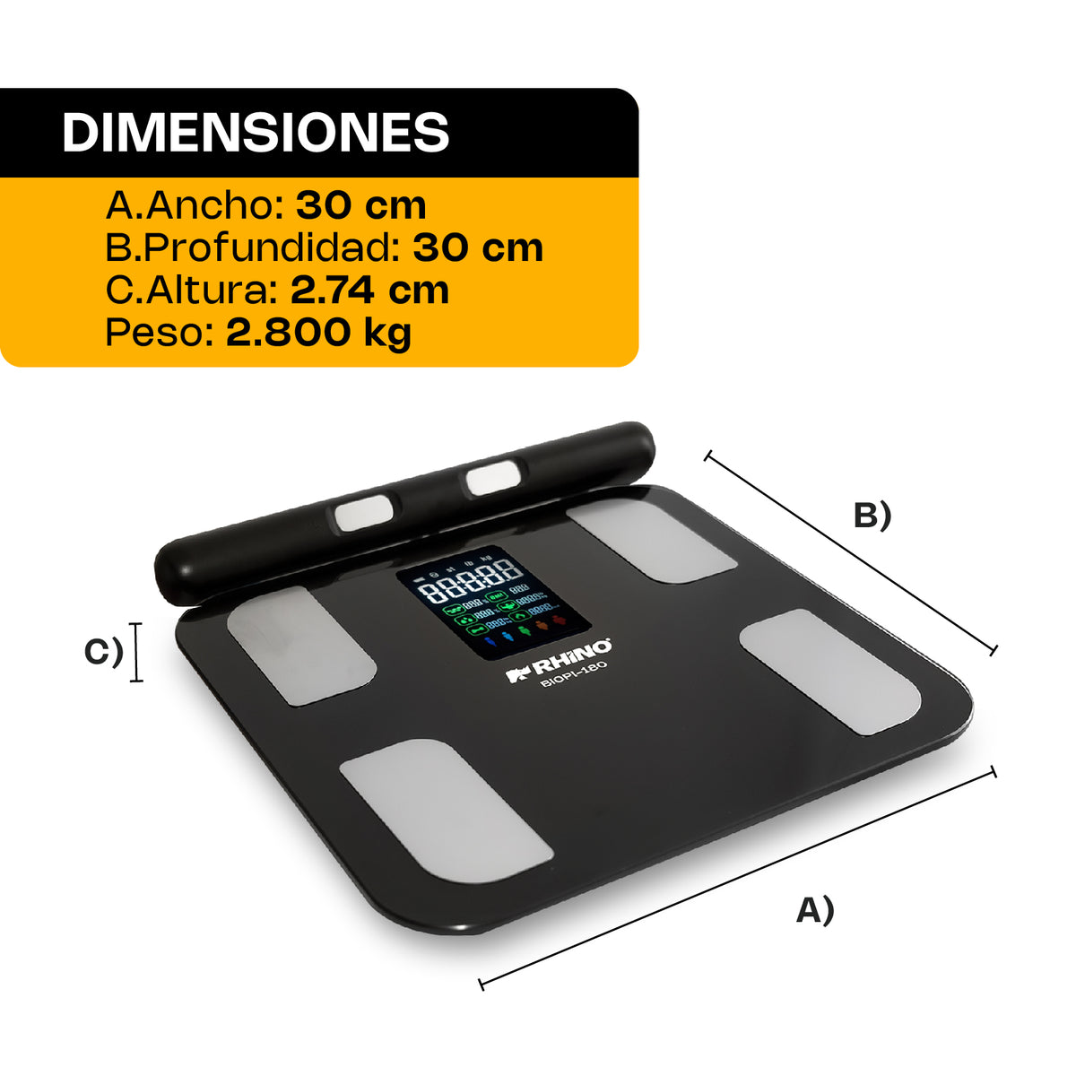Báscula electrónica corporal 180 kg / 100 g | Rhino | Biopi-180