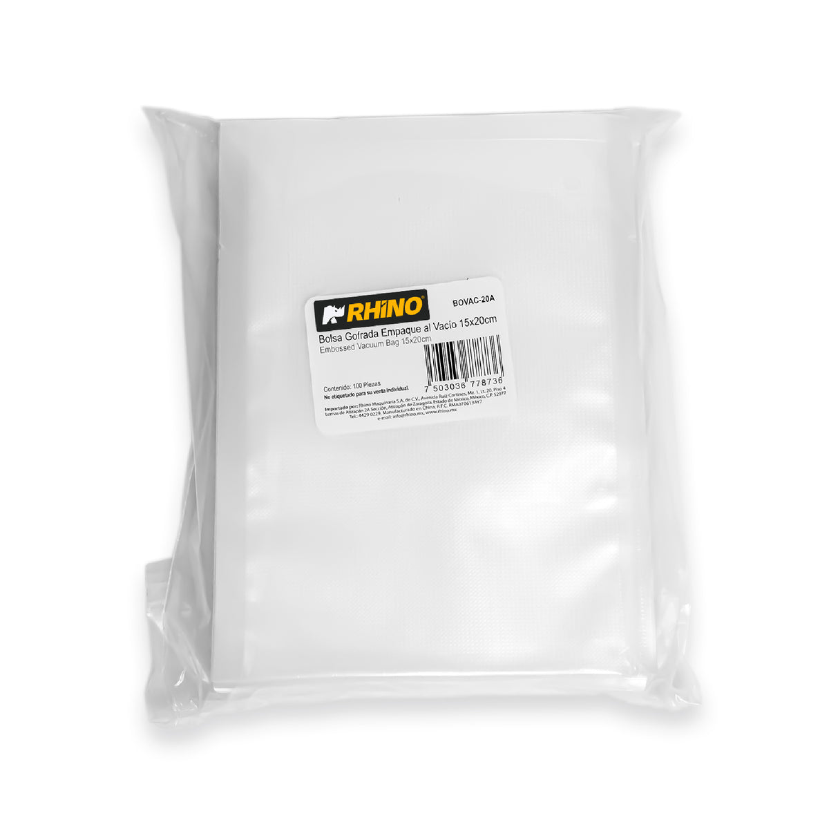 100 bolsas gofradas para empaque al vacío | Rhino | Bovac-20a