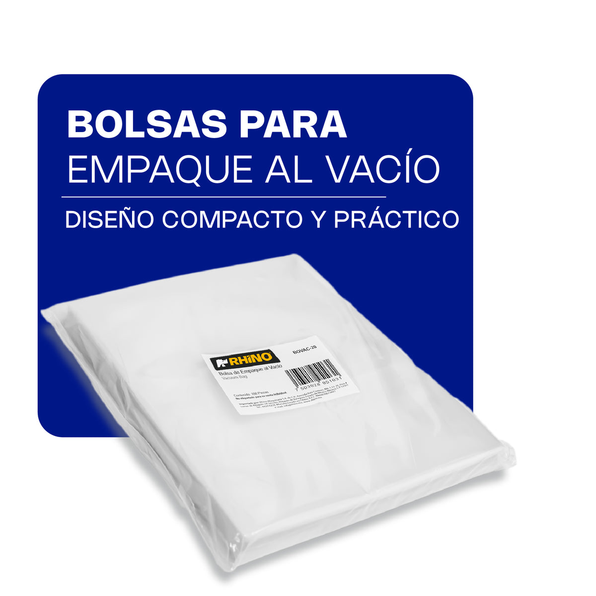 Bolsa Para Empaque Al Vacío | Plástico Para Empaque Al Vacío | 15 X 20 Cm | Uso Comercial | BOVAC-20 | RHINO