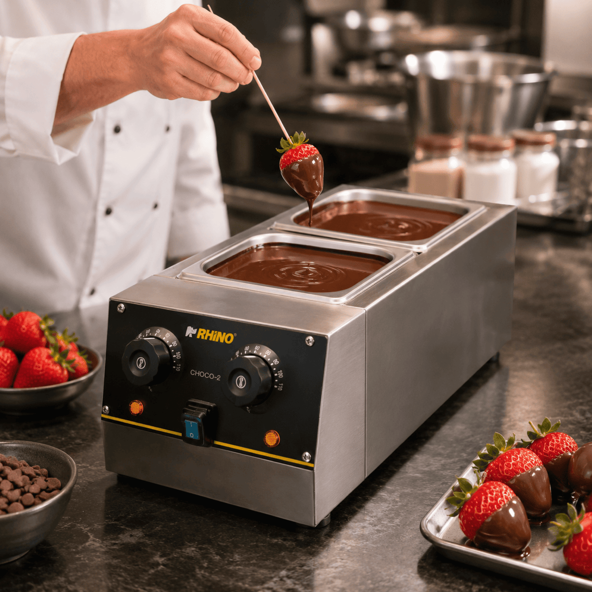 Templador De Chocolate | Acero Inoxidable | Formato De Mesa | 2 Depósitos | Uso Comercial | CHOCO-2 | RHINO