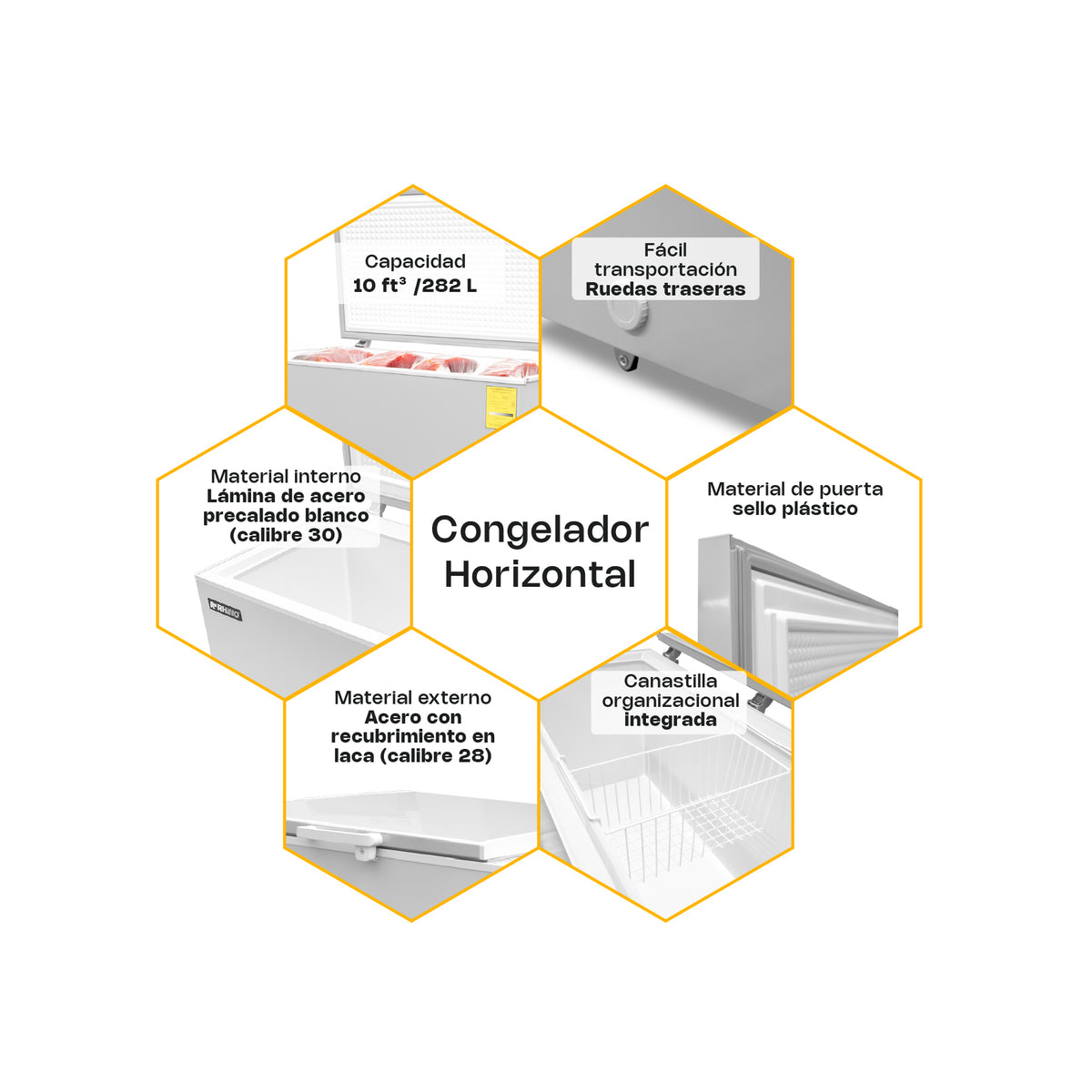 Congelador horizontal 10 ft³, temperatura | Rhino | Congeco-10