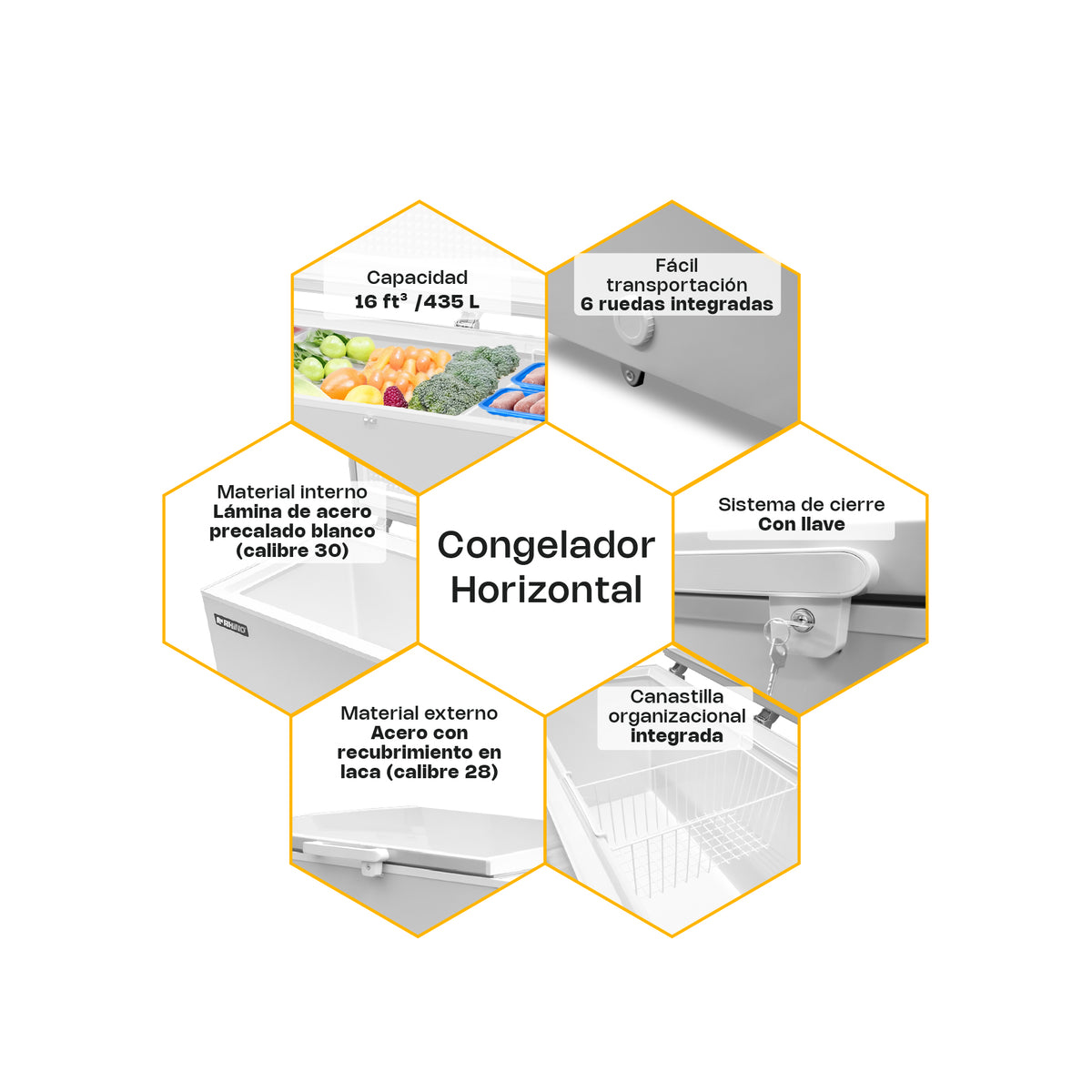 Congelador horizontal 16 ft³, temperatura | Rhino | Congeco-16