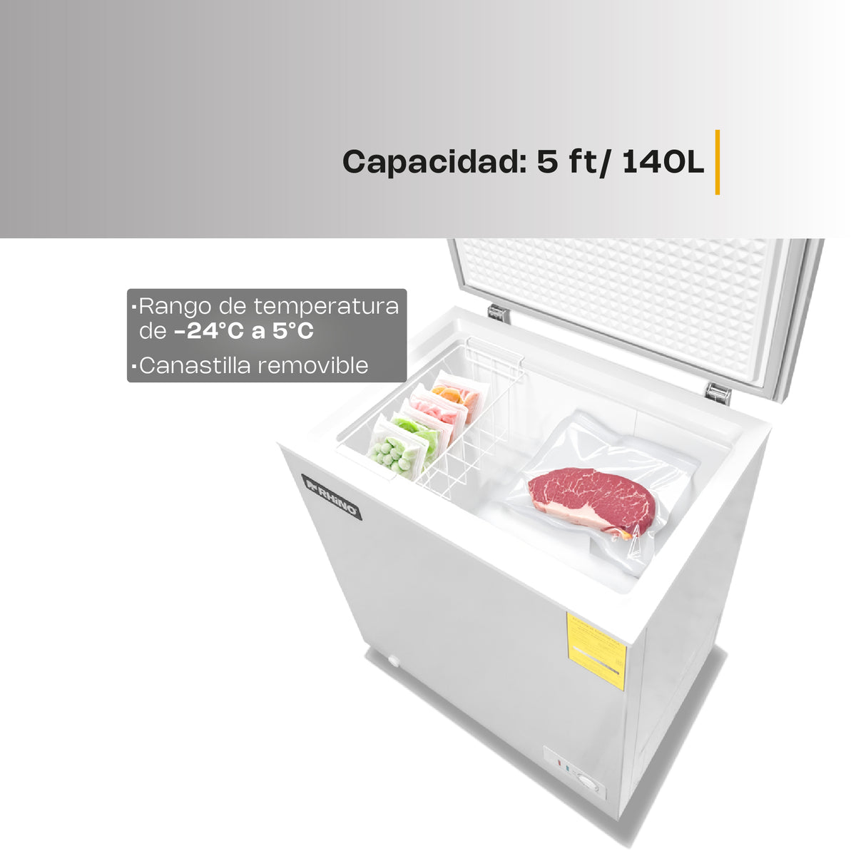 Congelador horizontal 5 ft³, temperatura | Rhino | Congeco-5