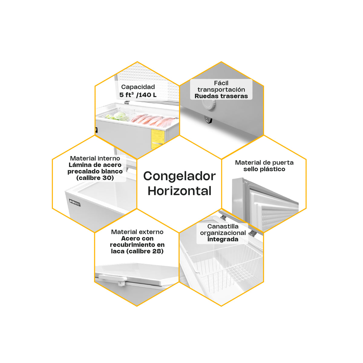 Congelador horizontal 5 ft³, temperatura | Rhino | Congeco-5