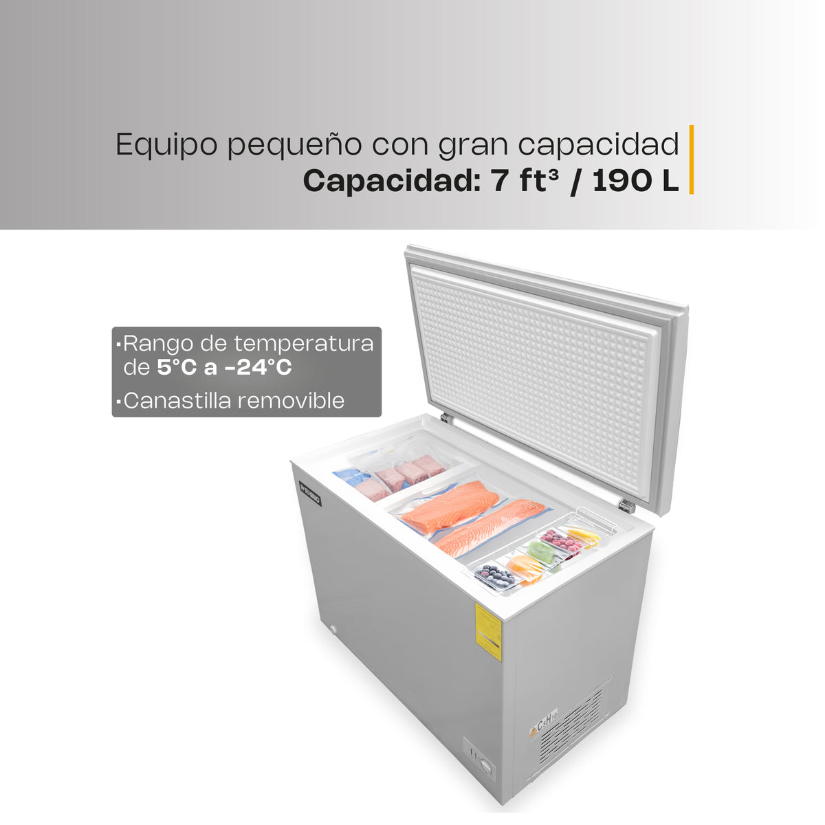 Congelador horizontal 7 ft³, temperatura | Rhino | Congeco-7