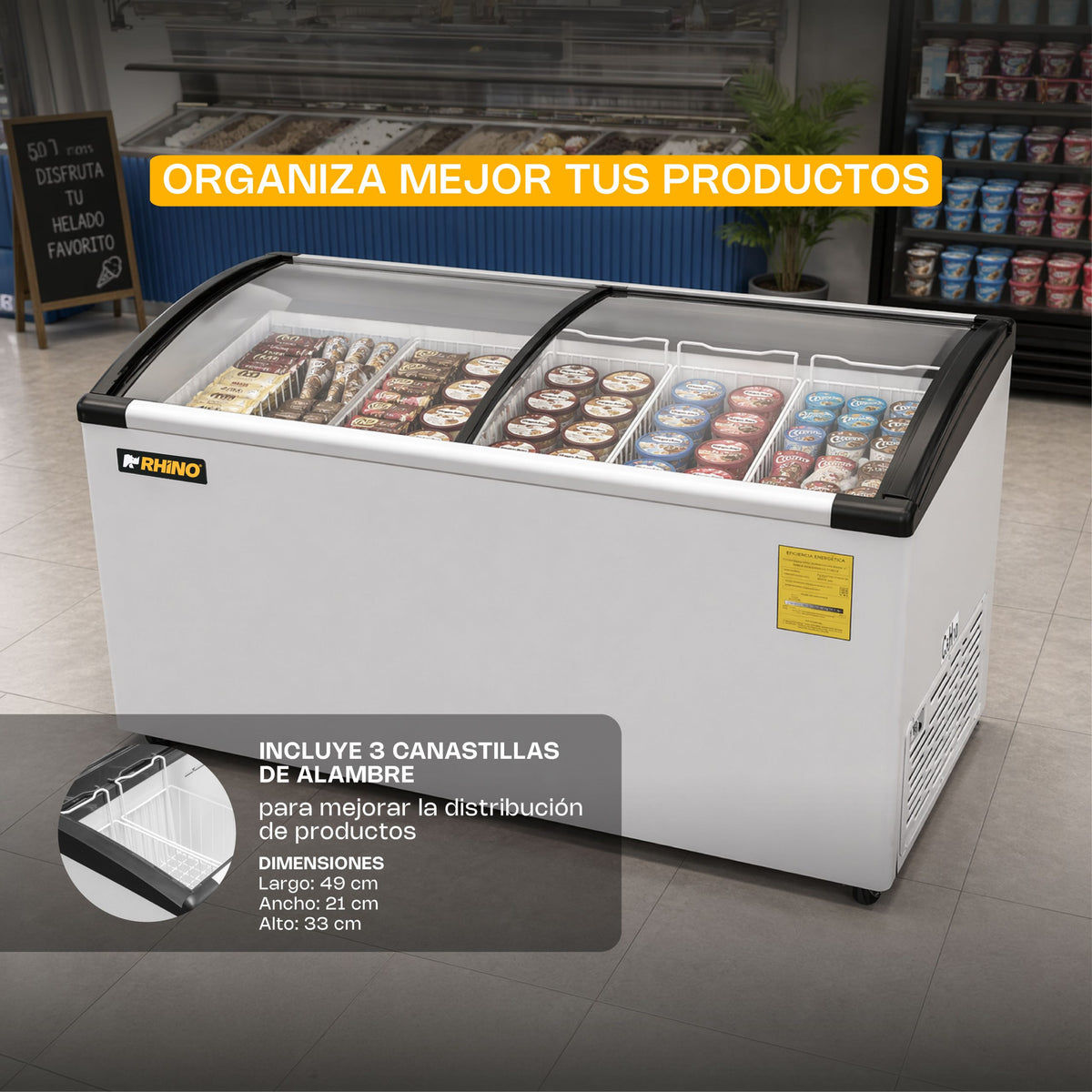 Congelador horizontal tapa de cristal curvo | Rhino | Congecri-10c
