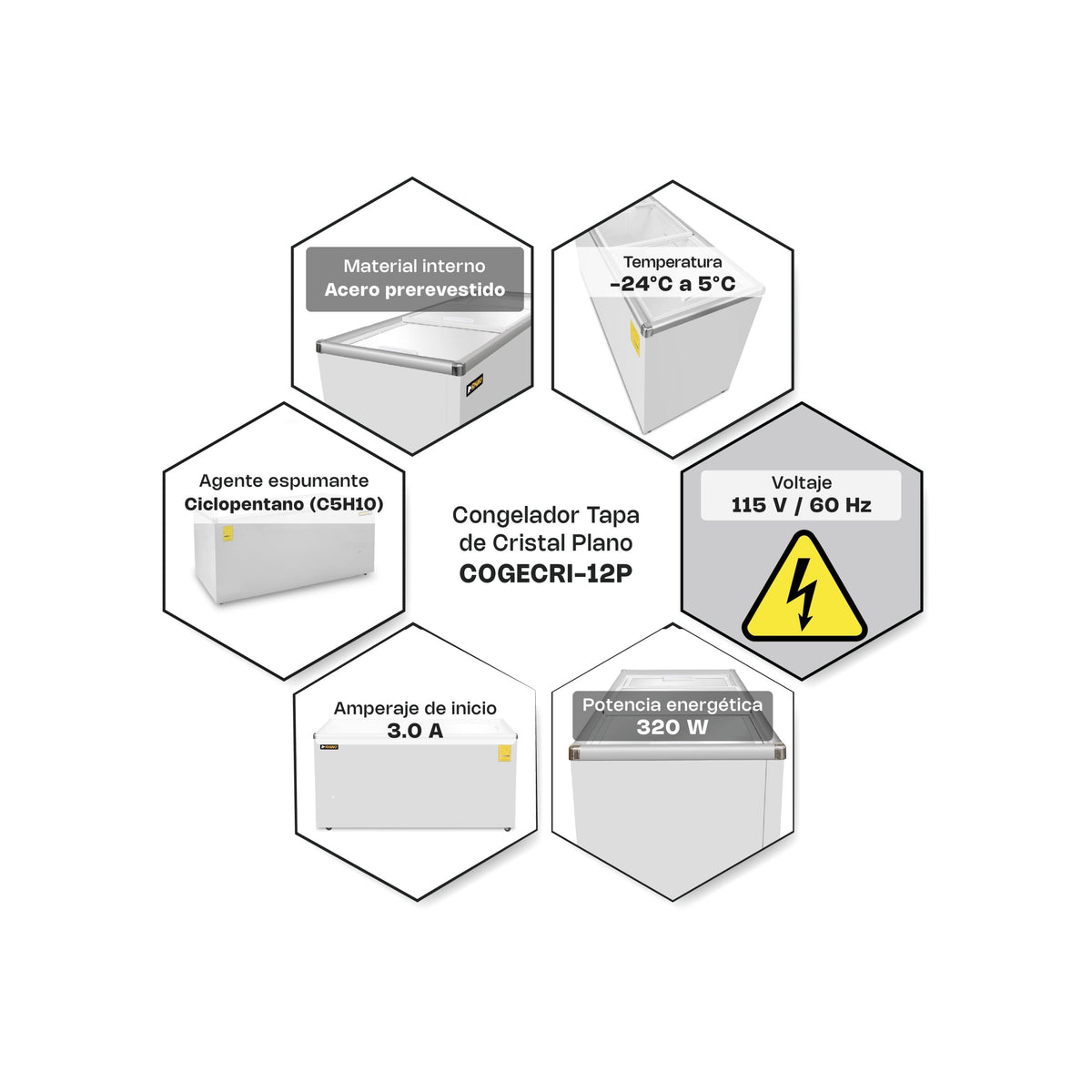 Congelador tapa de cristal plano 12 ft³ | Rhino | Congecri-12p