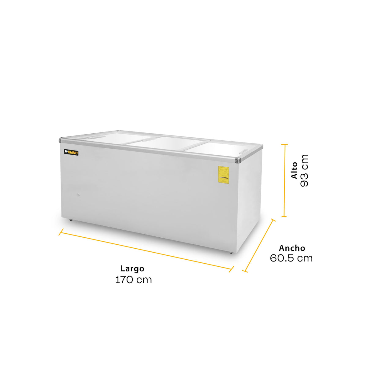 Congelador tapa de cristal plano 12 ft³ | Rhino | Congecri-12p