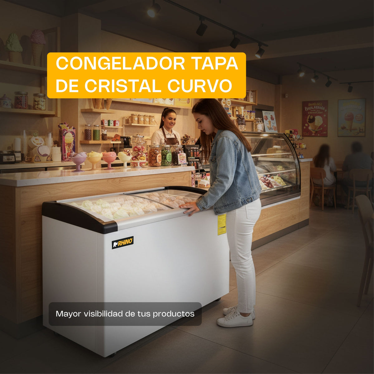 Congelador horizontal tapa de cristal curvo | Rhino | Congecri-7c