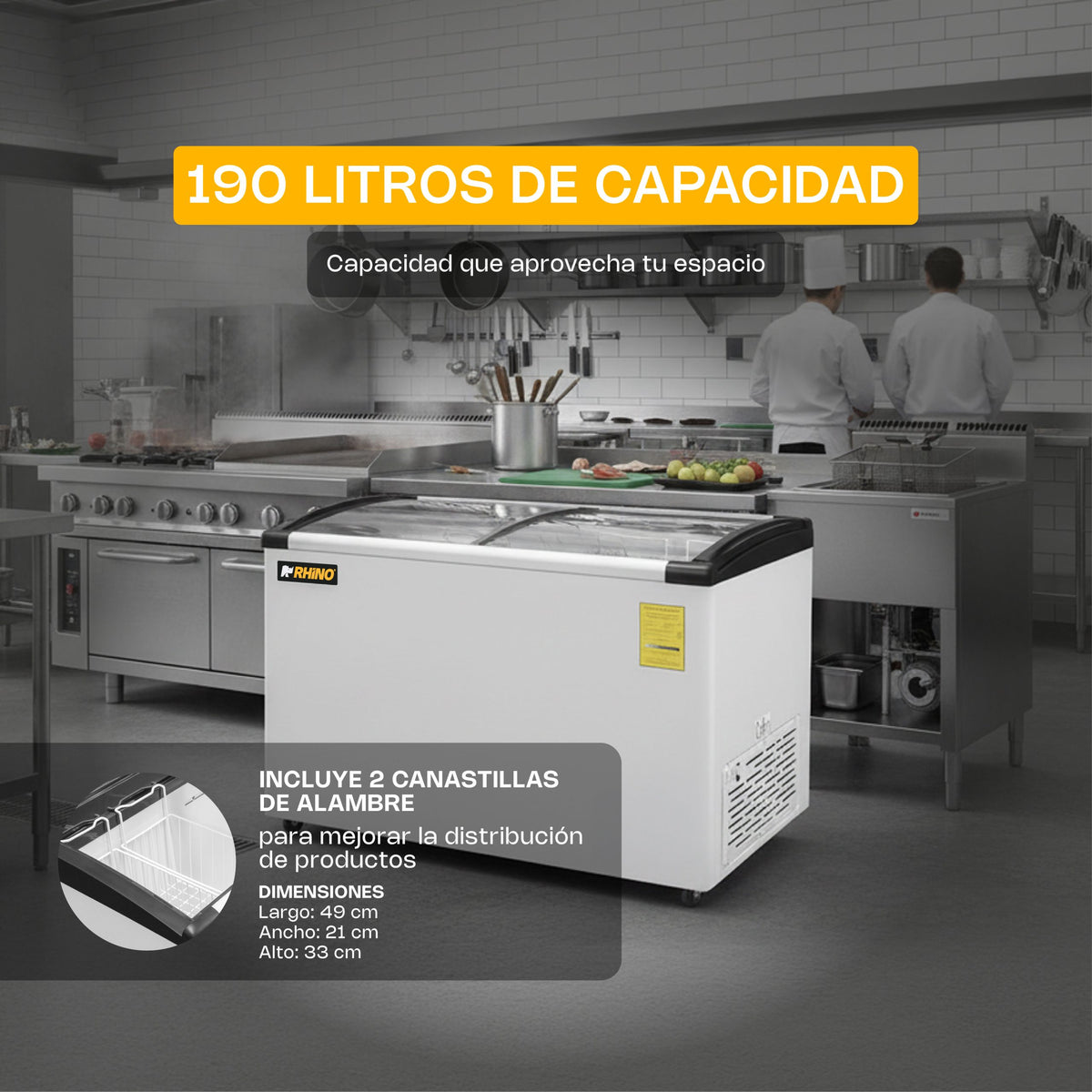 Congelador horizontal tapa de cristal curvo | Rhino | Congecri-7c
