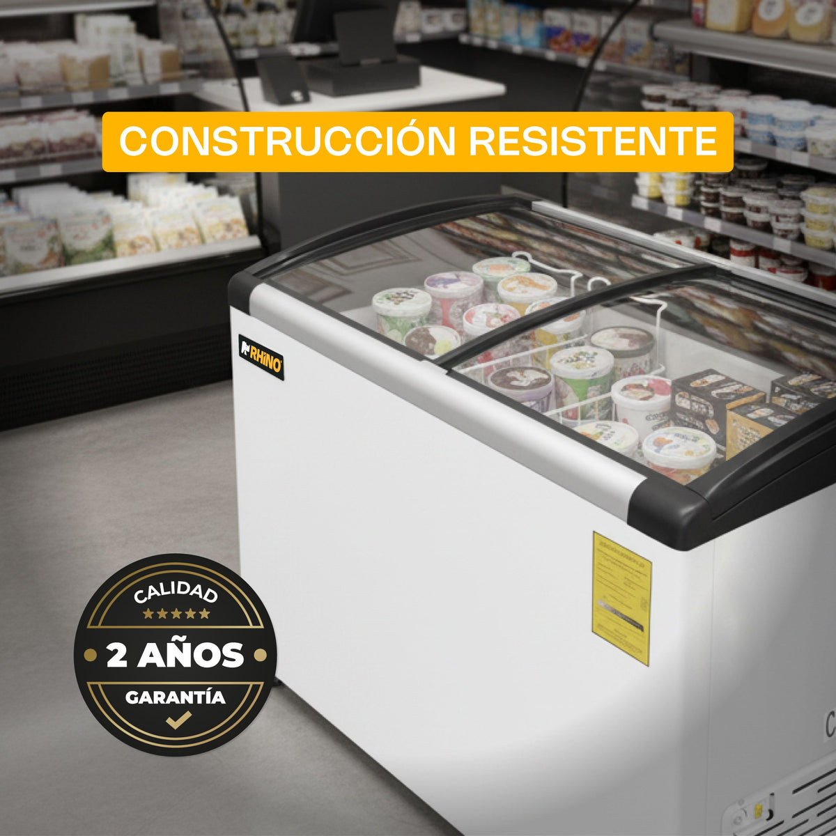 Congelador horizontal tapa de cristal curvo | Rhino | Congecri-7c