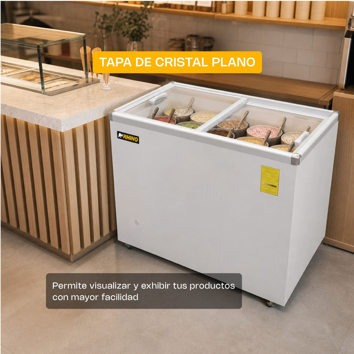 Congelador horizontal tapa de cristal plano | Rhino | Congecri-7p