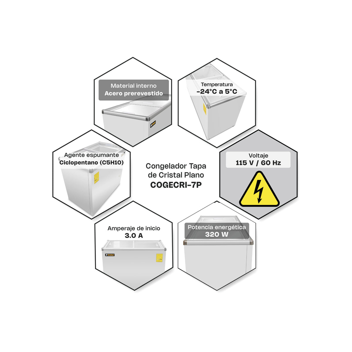 Congelador horizontal tapa de cristal plano | Rhino | Congecri-7p