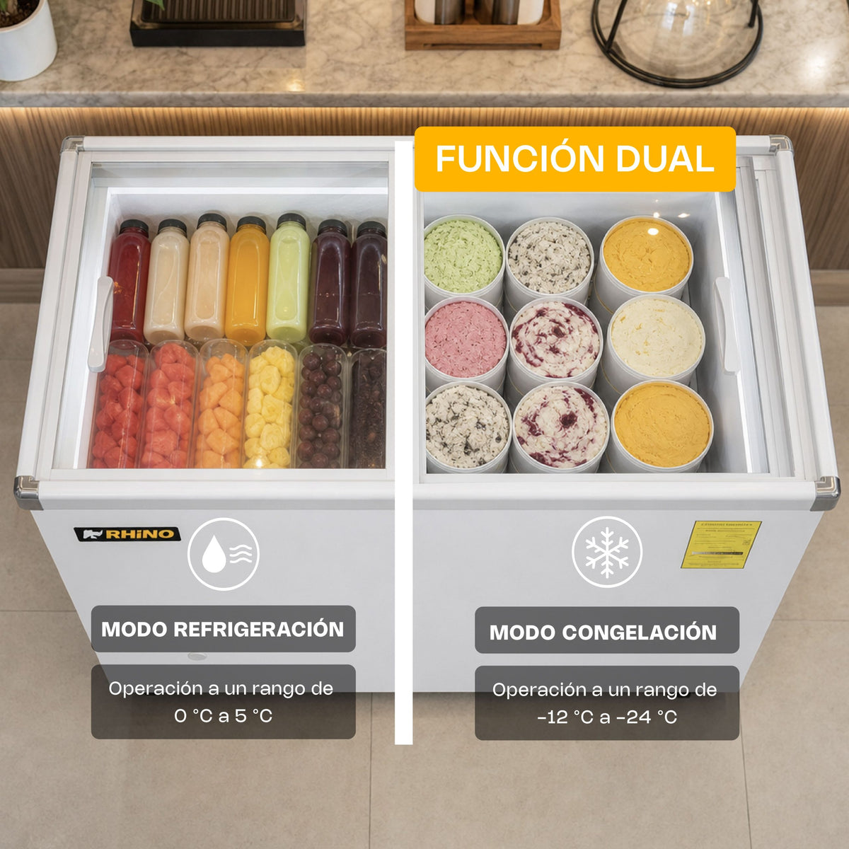 Congelador horizontal tapa de cristal plano | Rhino | Congecri-7p