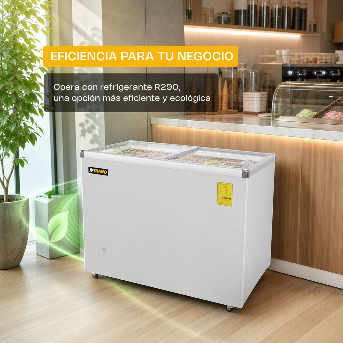 Congelador horizontal tapa de cristal plano | Rhino | Congecri-7p
