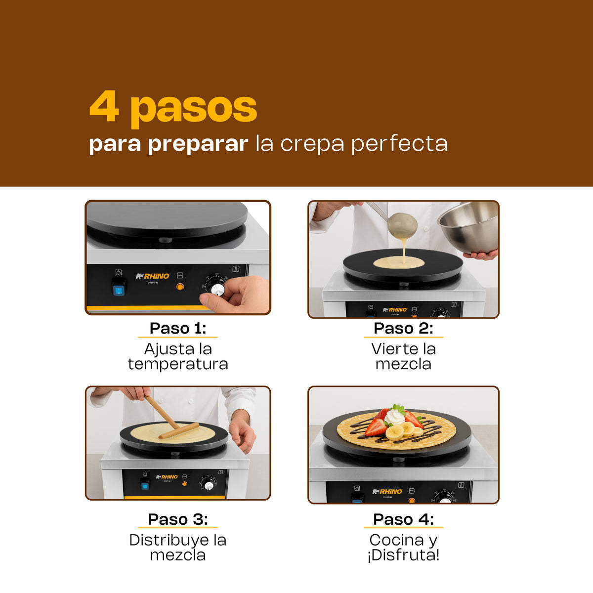 Crepera Eléctrica | Plato De Hierro Fundido Con Teflón | 40 Cm | Plato 40 Cm | Uso Comercial | CREPE-40 | RHINO