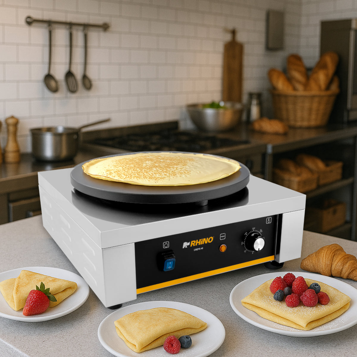 Crepera Eléctrica | Plato De Hierro Fundido Con Teflón | 40 Cm | Plato 40 Cm | Uso Comercial | CREPE-40 | RHINO