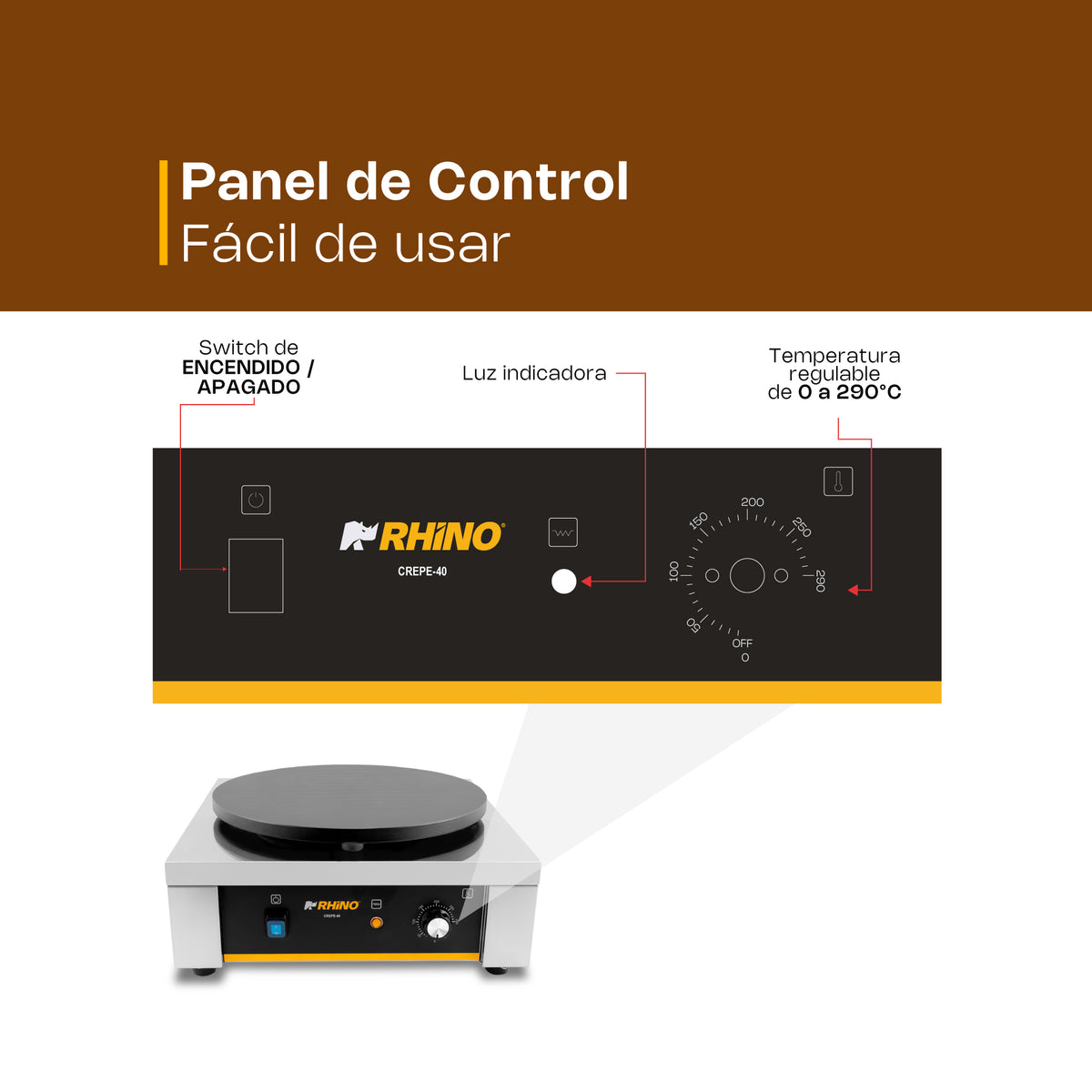 Crepera Eléctrica | Plato De Hierro Fundido Con Teflón | 40 Cm | Plato 40 Cm | Uso Comercial | CREPE-40 | RHINO