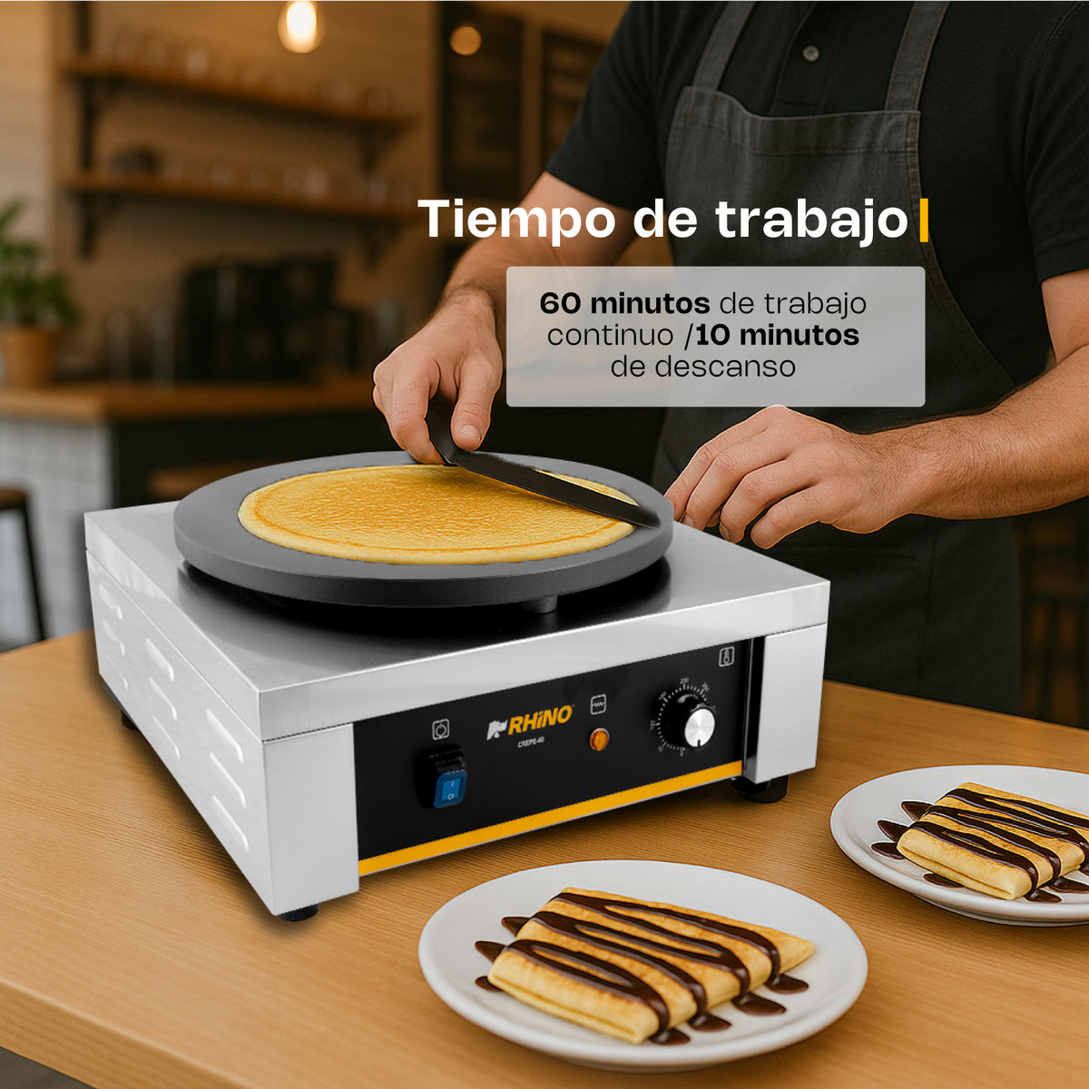 Crepera Eléctrica | Plato De Hierro Fundido Con Teflón | 40 Cm | Plato 40 Cm | Uso Comercial | CREPE-40 | RHINO