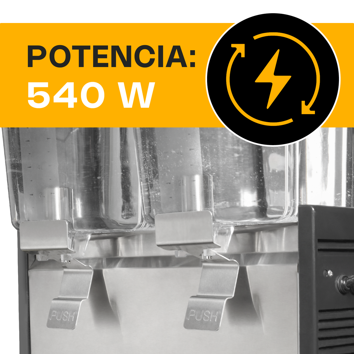 Dispensador De Bebidas Frías | Tanques De Policarbonato / Estructura Metálica | 2 Tanques | 2 Tanques De 18 L C/U | Uso Comercial | DISBEF-2T | RHINO