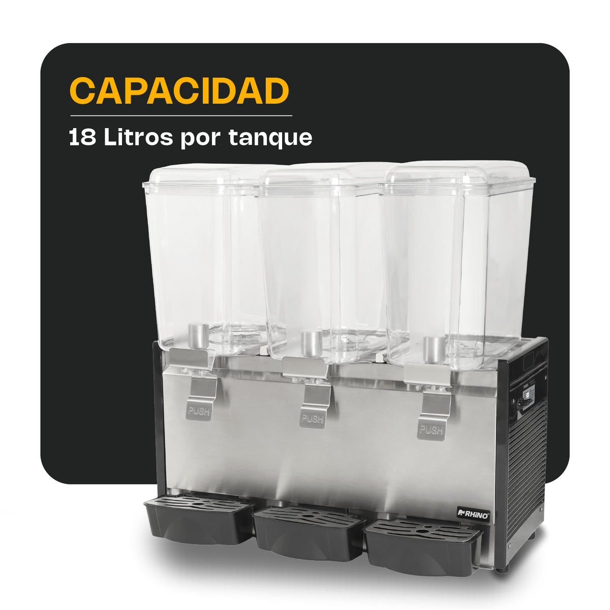 Dispensador De Bebidas Frías | Tanques De Policarbonato / Estructura Metálica | 3 Tanques | 3 Tanques De 18 L C/U | Uso Comercial | DISBEF | RHINO