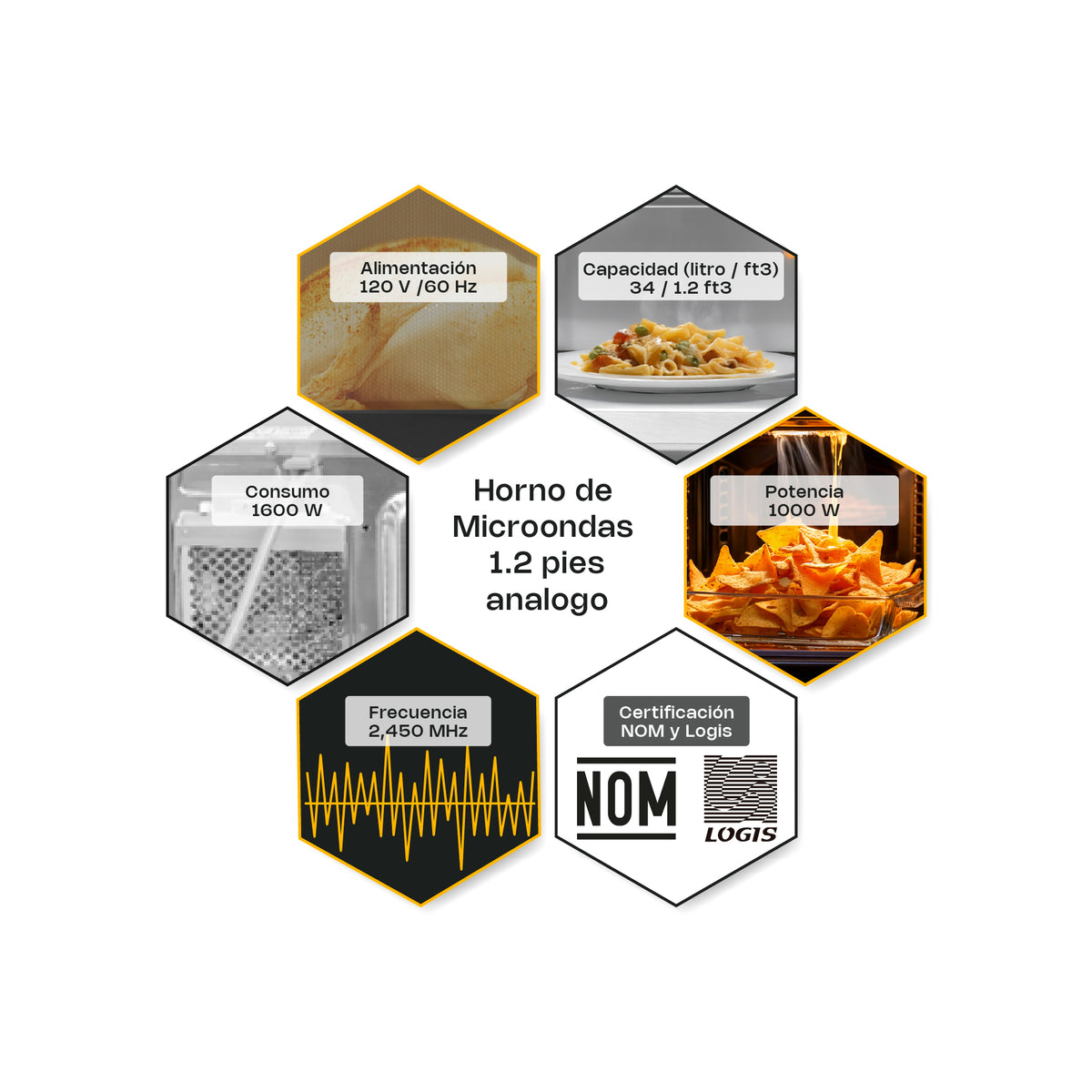 Horno de microondas 1.2 pies análogo, 34 litros | Rhino | Homic-12a