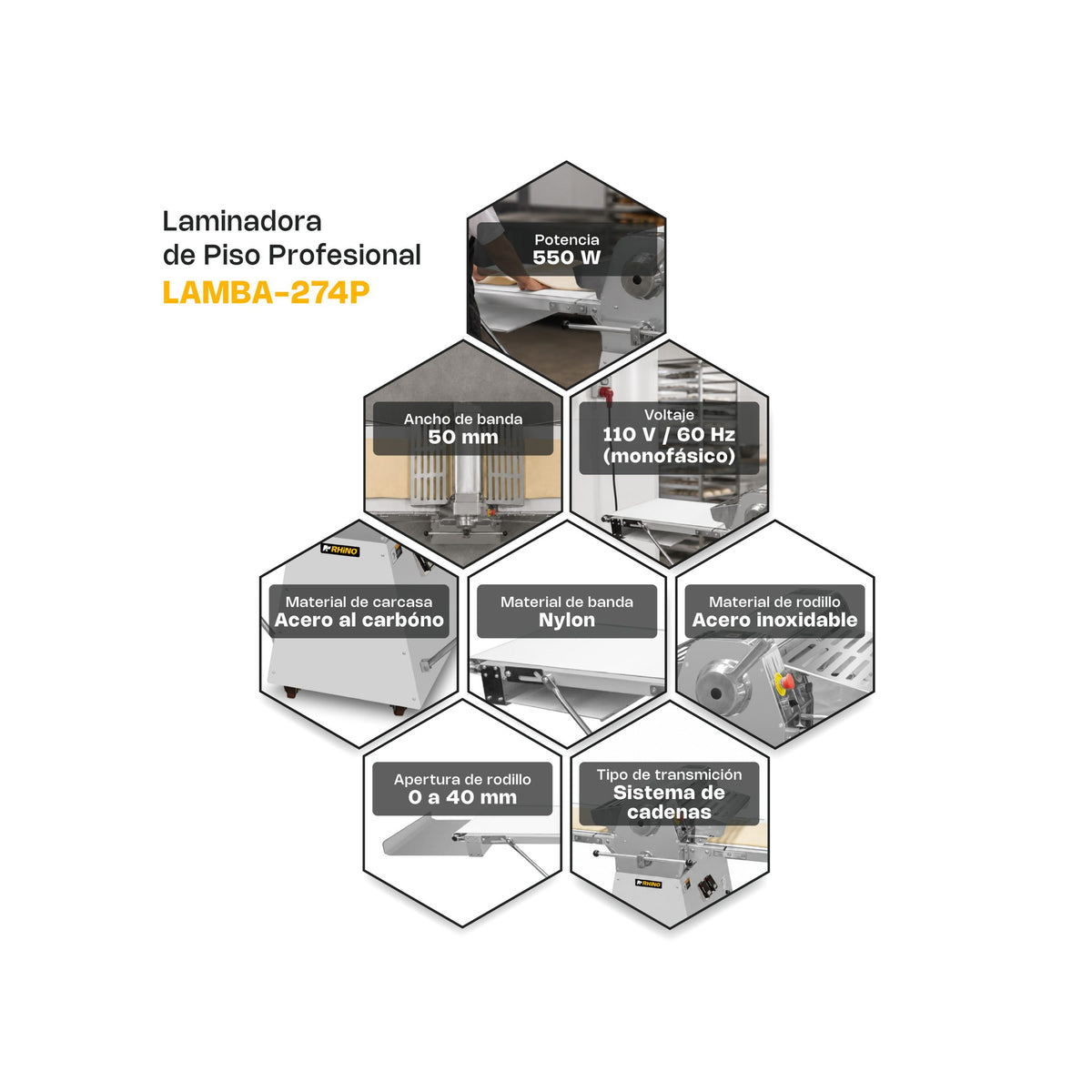Laminadora de piso con bandas reversibles 550 w | Rhino | Lamba-274p