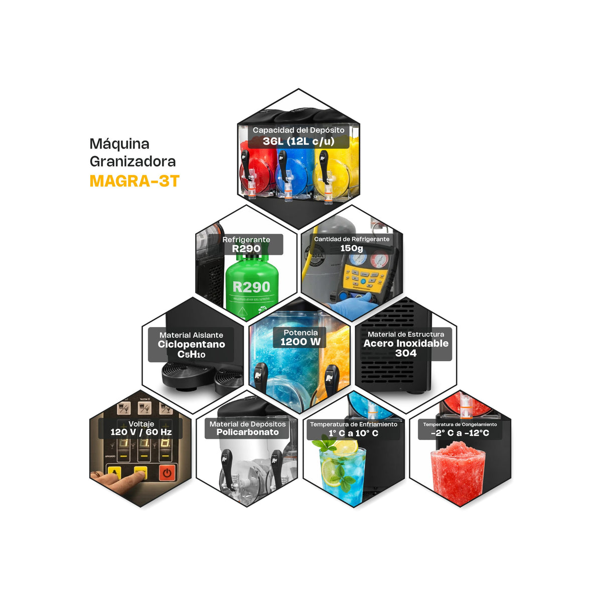 Máquina granizadora con capacidad de 36 l | Rhino | Magra-3t