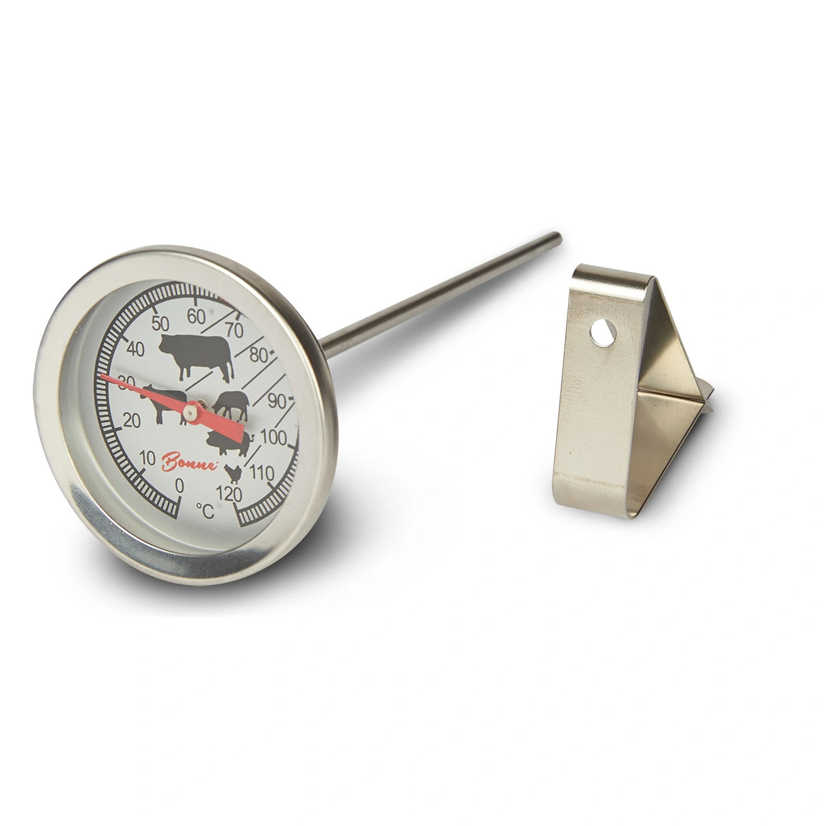 Termometro Asador Bimetálico De 0° A 120° C | Acero Inoxidable / Plástico | 0 Cm | Para Uso Comercial | MCT30160 | CONCASSE