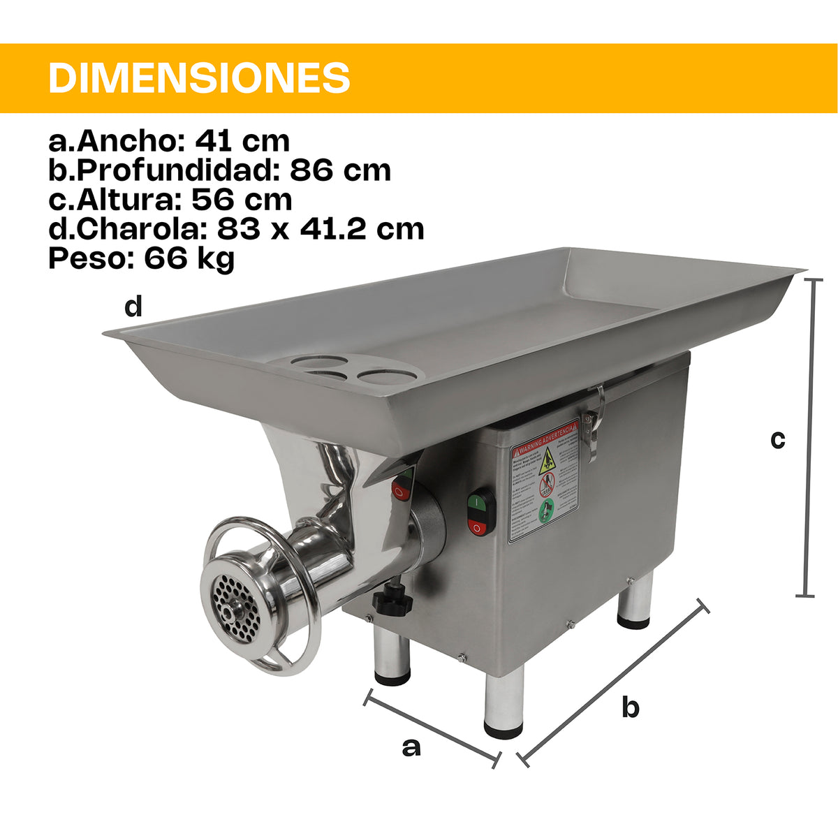 Molino Embutidor | Acero Inoxidable | 41 X 86 X 56 Cm | Molino No. 22 / Motor 2 Hp | Uso Comercial | MOLEM-22M2 | RHINO
