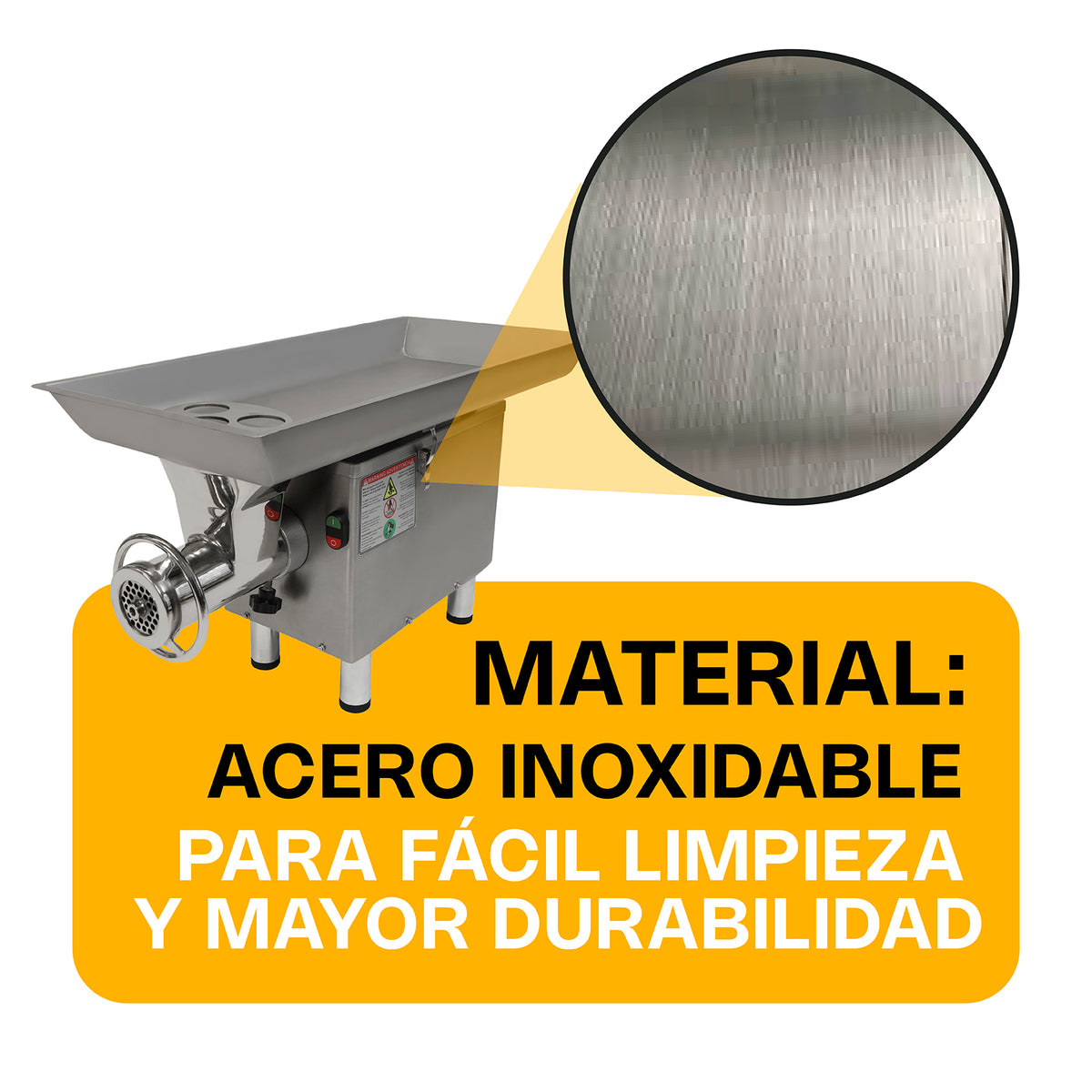 Molino Embutidor | Acero Inoxidable | 41 X 86 X 56 Cm | Molino No. 22 / Motor 2 Hp | Uso Comercial | MOLEM-22M2 | RHINO