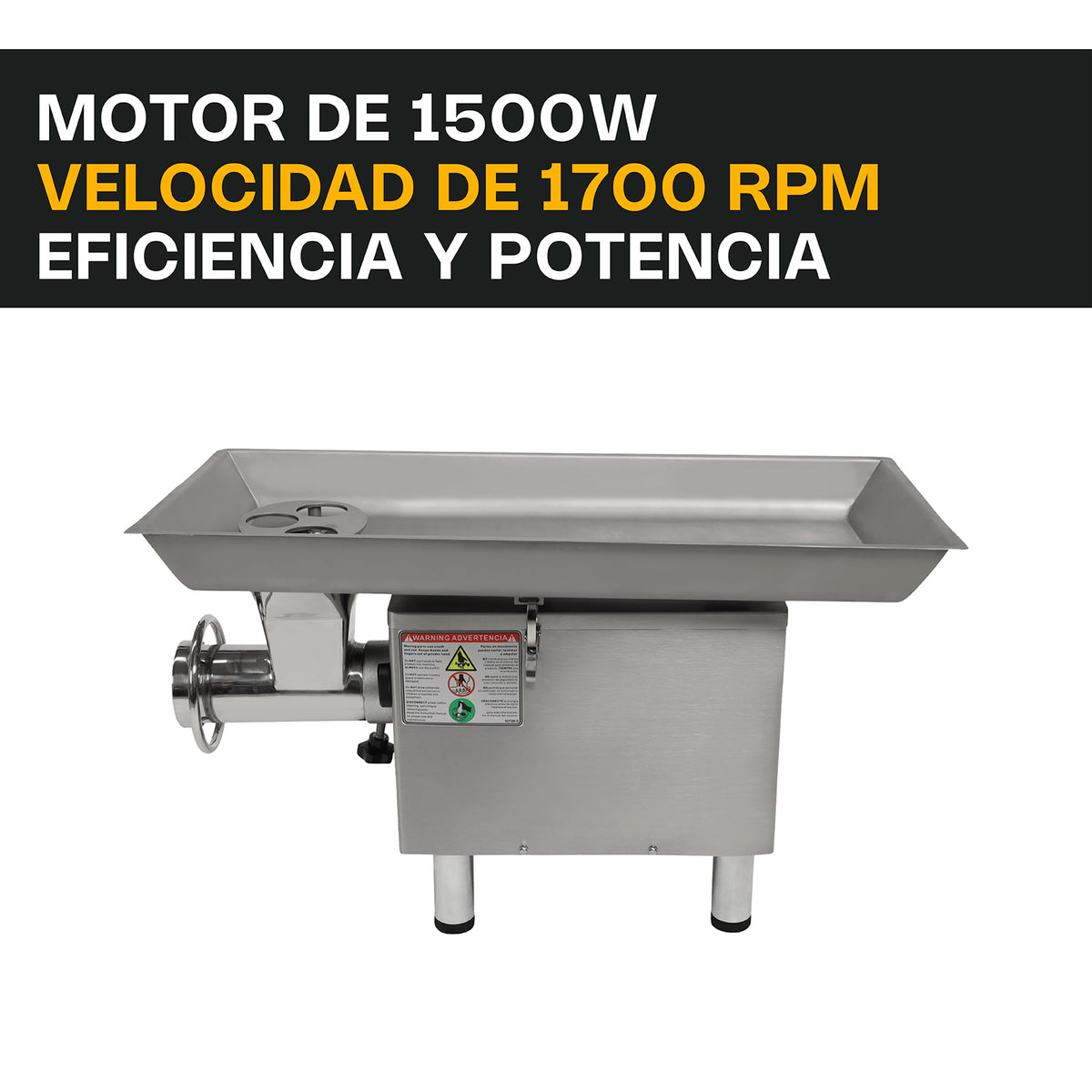Molino Embutidor | Acero Inoxidable | 41 X 86 X 56 Cm | Molino No. 22 / Motor 2 Hp | Uso Comercial | MOLEM-22M2 | RHINO