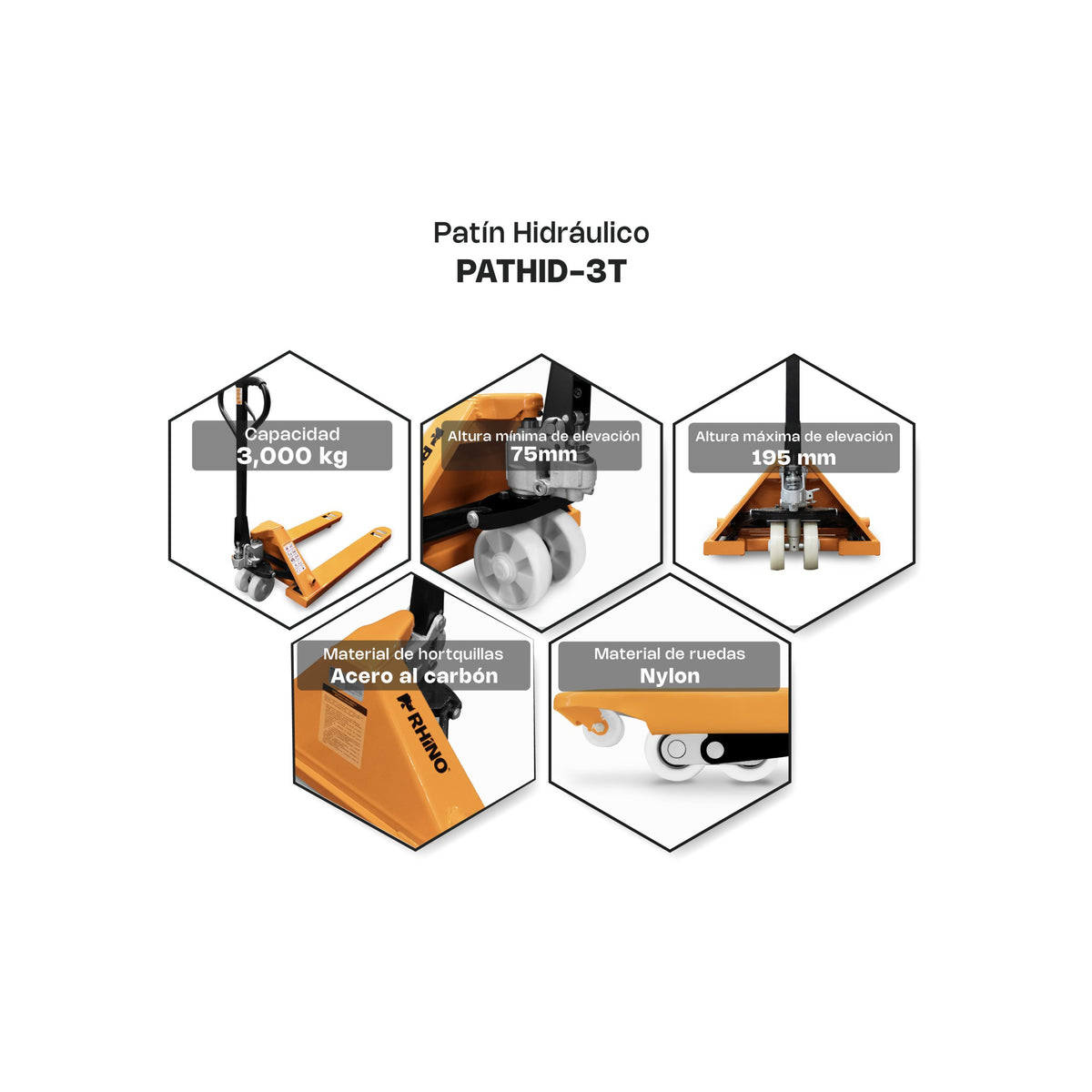 Patín hidráulico, 3 T, estructura reforzada | Rhino | Pathid-3t
