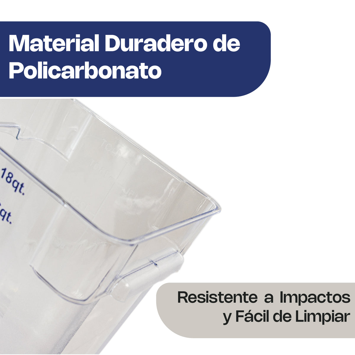 Recipiente de policarbonato graduado cuadrado 18 | Rhino | Repocu-18