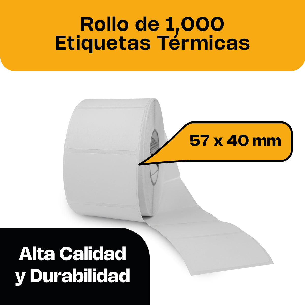 Rollo con 1,000 etiquetas térmicas de 57 X 40 mm | Rhino | Roet-02
