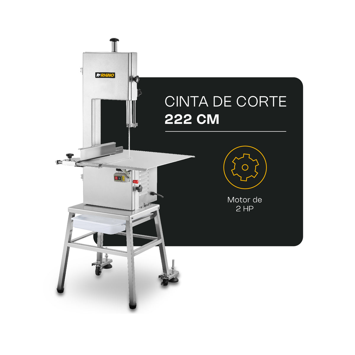 Sierra Carnicera | Mesa De Acero Inoxidable / Estructura Metálica | Cinta Sierra 222 Cm | Corte De Carne Y Hueso | Uso Comercial | SICA-222 | RHINO