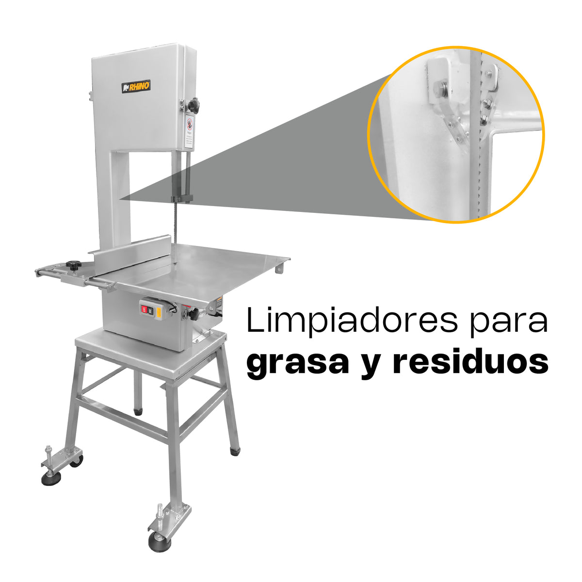 Sierra Carnicera | Mesa De Acero Inoxidable / Estructura Metálica | Cinta Sierra 222 Cm | Corte De Carne Y Hueso | Uso Comercial | SICA-222 | RHINO