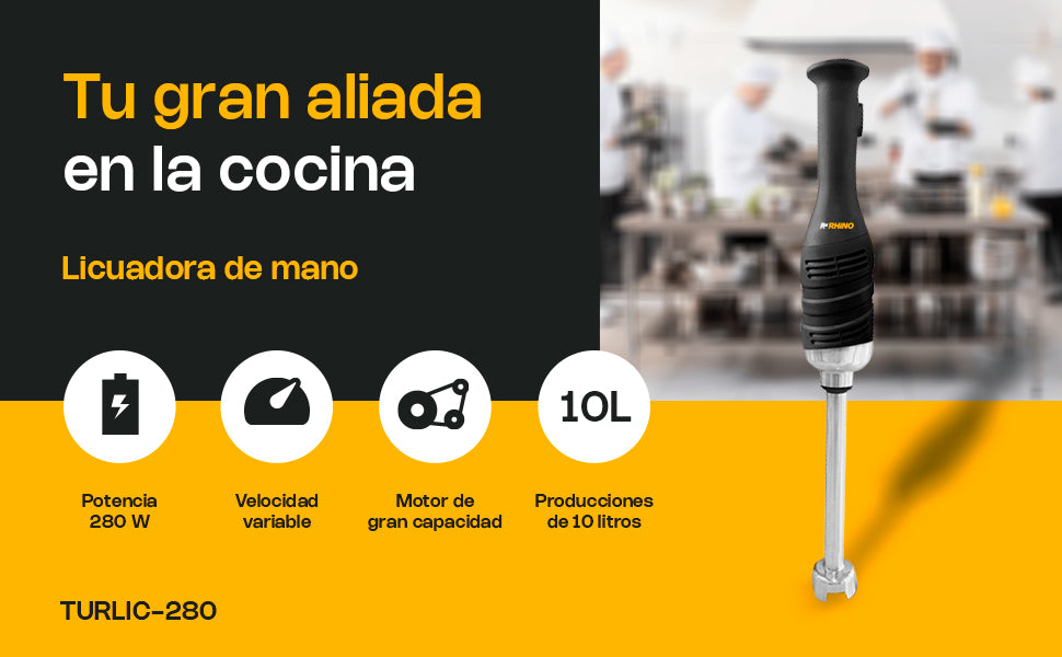 Turbolicuador | Acero Inoxidable | Formato De Inmersión | Uso Para Licuado Y Mezcla | Uso Comercial | TURLIC-280 | RHINO