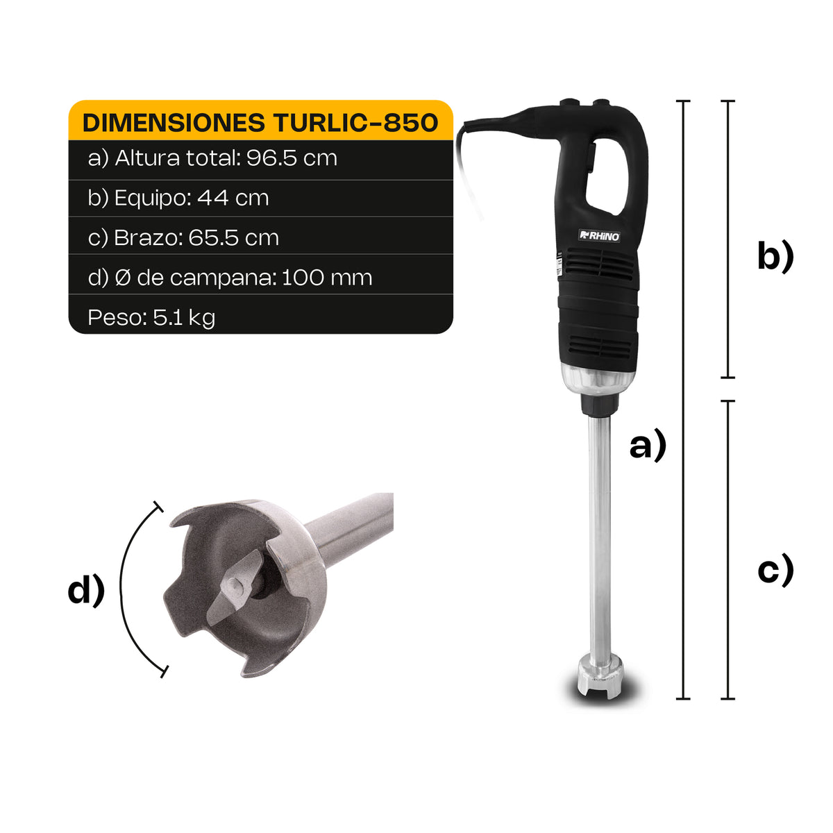 Turbolicuador con brazo de 57 cm | Rhino | Turlic-850