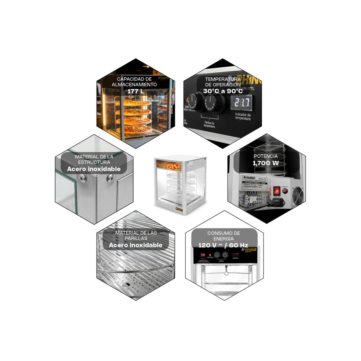 Vitrina calentadora de pizza 177 l | Rhino | Vicapi-177l