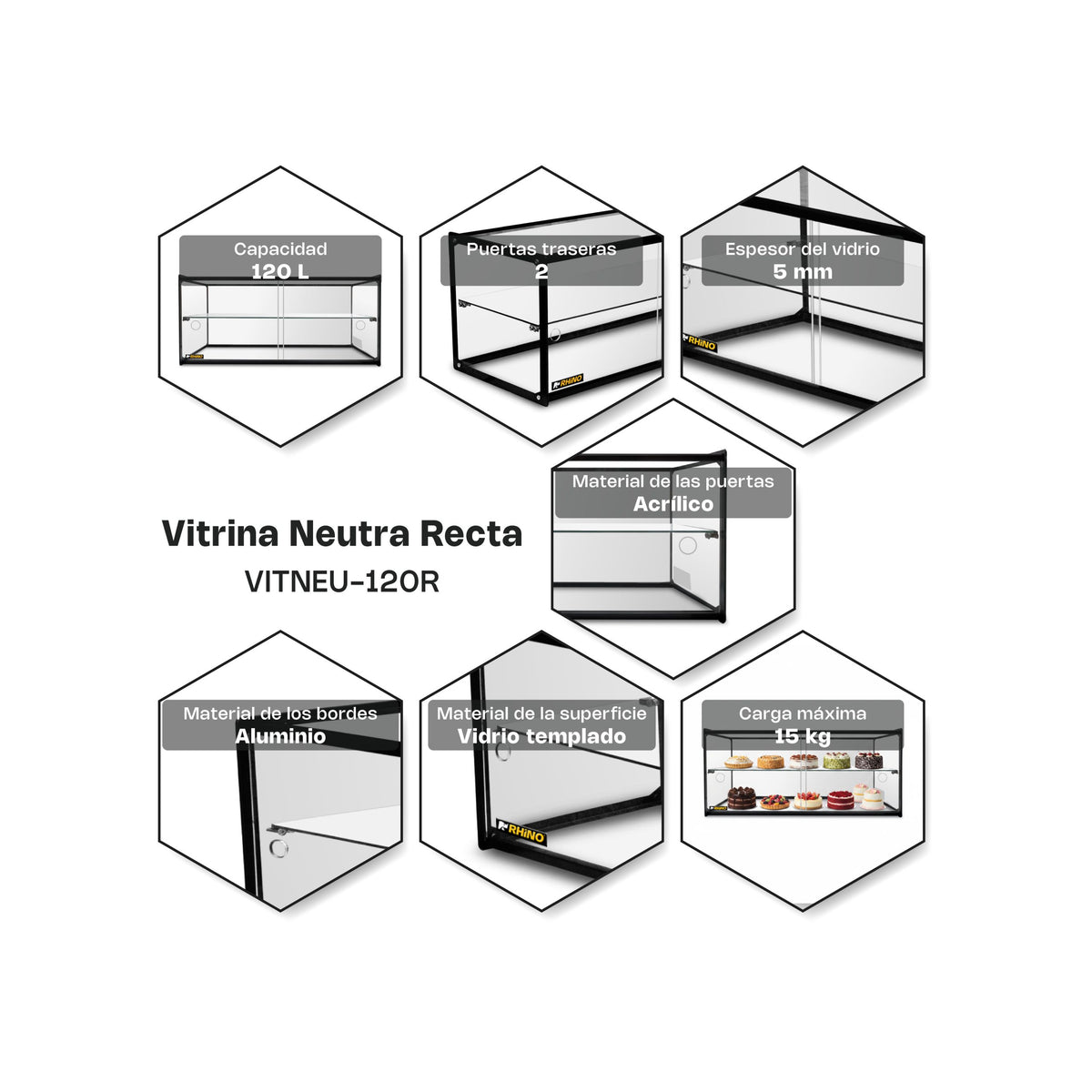 Vitrina neutra recta de 120 l superficie | Rhino | Vitneu-120r