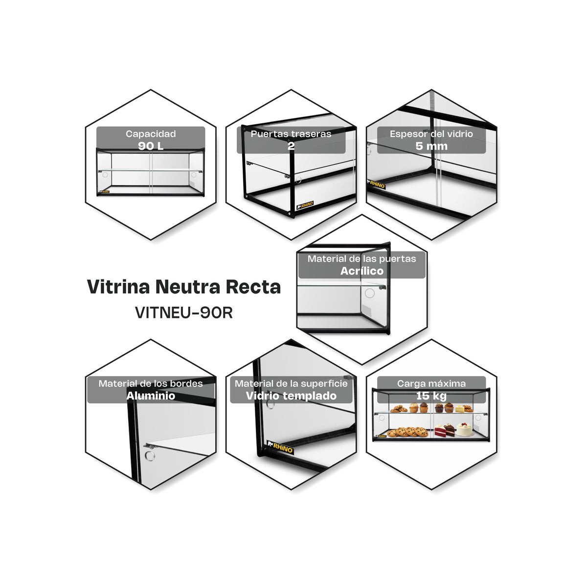 Vitrina neutra recta de 90 l superficie de vidrio | Rhino | Vitneu-90r