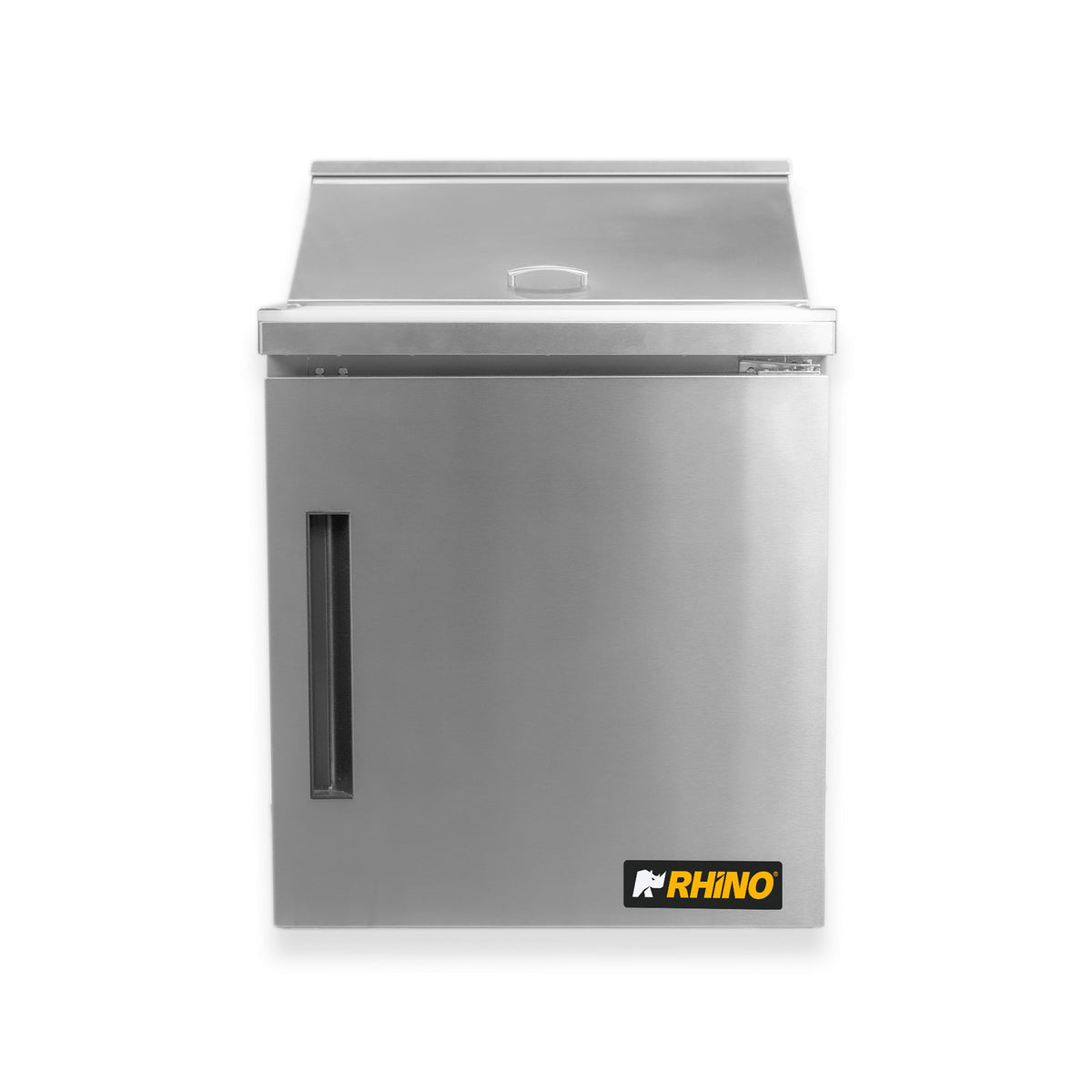 Mesa refrigerada de preparación rhino modelo mersal-27 en acero inoxidable comercial con diseño moderno y manija vertical