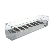 VITRINA REFRIGERADA PARA ENSALADAS Y PIZZAS SOBRE MESA DE 180 CM DE FRENTE | RT-1800L