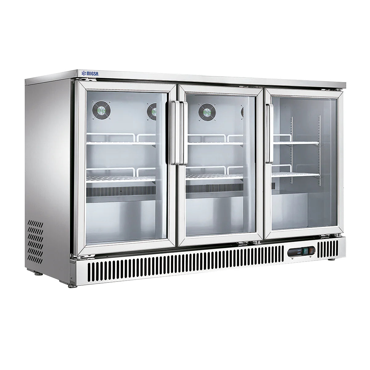REFRIGERADOR CONTRABARRA DE 3 PUERTAS DE CRISTAL DE 380 L | SG380